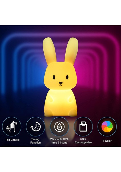 Tavşan Gece Lambası Baby Touch 7 Renk | USB Şarj Edilebilir Zamanlanmış Olabilir Çocuk Gece Lambası Deco Lamba Noel Dekorasyonu Için Çocuk Odası Doğum Günü Hediyesi (Yurt Dışından) indirimleri