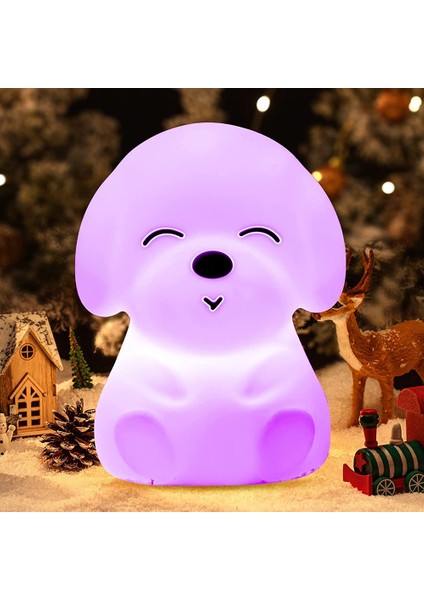 Köpek Gece Lambası Çocuklar, Kawaii Köpek Gece Lambası Çocuklar, Silikon Dokunmatik Gece Lambası Bebek, USB LED Işık Pille Çalışan (Yurt Dışından)