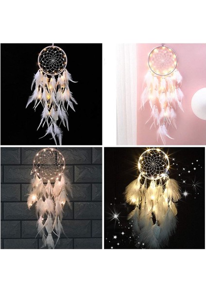 Bohem Dekorasyon, LED Dream Catcher Kızlar El Yapımı Dreamcatcher Dantel Dream Catcher Tüyler Beyaz Iyi Rüyalar Için Duvar Asılı Araba Odası Kızlar Yaratıcı Hediye (Yurt Dışından) fırsatları