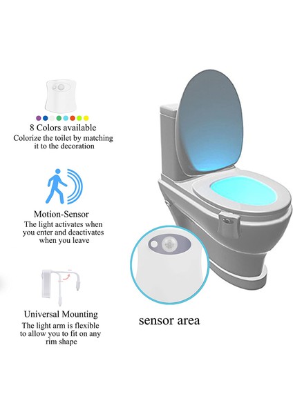 3er-Pack Toiletten-Nachtlichtsensor Pır-Bewegungssensor Farbwechselbeleuchtung Wasserdichtes 8-Farben-Led-Kinder-Wc-Nachtlicht (Yurt Dışından) modelleri