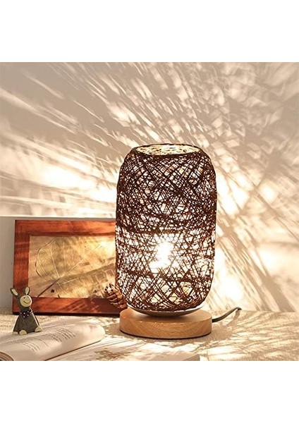 Modern Bambu ve Rattan Başucu Lambası - Ahşap Tabanlı Modern Yaratıcı Masa Lambası - Kişiselleştirilmiş Dekorasyon - Kısılabilir LED Lamba - Oturma Odası Için Başucu Lambası (Yurt Dışından)