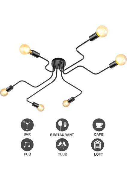 Endüstriyel Metal Işık Retro Lamba 6 Lamba Eski Kolye Işık Dıy E27 Siyah Oturma Odası Mutfak Koridor Loft Yemek Odası Bar Cafe (Ampul Olmadan) (Yurt Dışından)