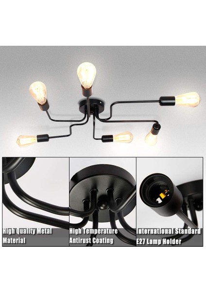 Endüstriyel Metal Işık Retro Lamba 6 Lamba Eski Kolye Işık Dıy E27 Siyah Oturma Odası Mutfak Koridor Loft Yemek Odası Bar Cafe (Ampul Olmadan) (Yurt Dışından) indirimleri