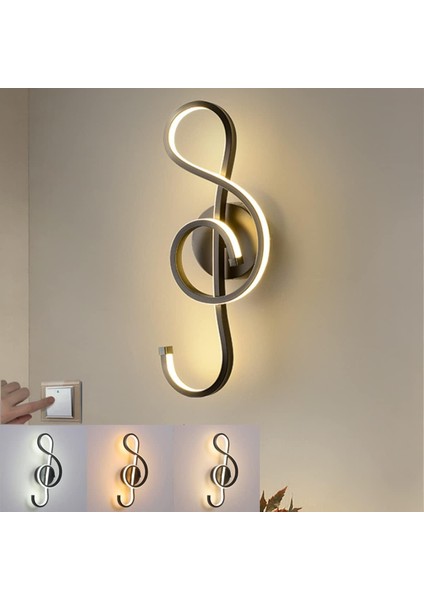 22W Iç Mekan Duvar Lambası, Müzik Notası Duvar Lambası, 3 Renk Sıcaklığı Ra≥85 Tasarım Duvar Lambası, Yatak Odası Oturma Odası Merdiven Koridor Için Siyah Duvar Lambası (Yurt Dışından)