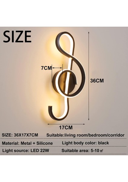 22W Iç Mekan Duvar Lambası, Müzik Notası Duvar Lambası, 3 Renk Sıcaklığı Ra≥85 Tasarım Duvar Lambası, Yatak Odası Oturma Odası Merdiven Koridor Için Siyah Duvar Lambası (Yurt Dışından) indirimleri
