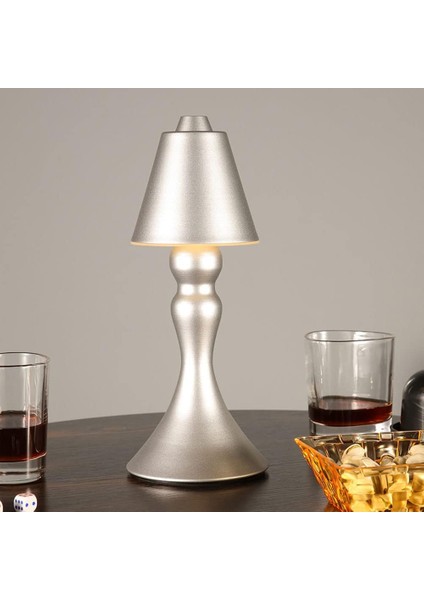 Kablosuz LED Restoran Masa Lambası, Şarj Edilebilir Pil Masa Lambası Dokunmatik Kontrollü Oteller Için Dış Mekan Masa Lambası Sehpa, 2000 Mah, Gümüş (Yurt Dışından)