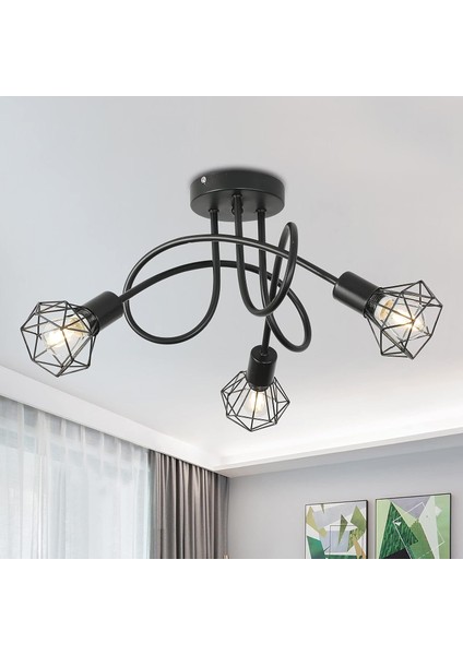 Endüstriyel Tavan Işığı 3 Noktalı Tavan Işığı Siyah Metal Kafes, Endüstriyel Tavan Armatürü, Tavan Spot Işığı Süspansiyon Aydınlatma Spot Işığı (Yurt Dışından)