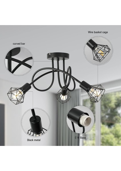 Endüstriyel Tavan Işığı 3 Noktalı Tavan Işığı Siyah Metal Kafes, Endüstriyel Tavan Armatürü, Tavan Spot Işığı Süspansiyon Aydınlatma Spot Işığı (Yurt Dışından) fırsatları