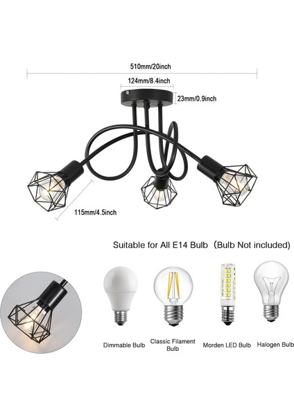 Endüstriyel Tavan Işığı 3 Noktalı Tavan Işığı Siyah Metal Kafes, Endüstriyel Tavan Armatürü, Tavan Spot Işığı Süspansiyon Aydınlatma Spot Işığı (Yurt Dışından) indirimleri
