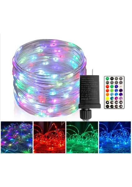 Halat Işık, 33FT 100 LED Rgb Renk Değiştiren Dış Mekan Su Geçirmez Dize Işık, Fişli, 32 Düğme Uzaktan Kumanda Değişimi 16 Renk (Yurt Dışından)
