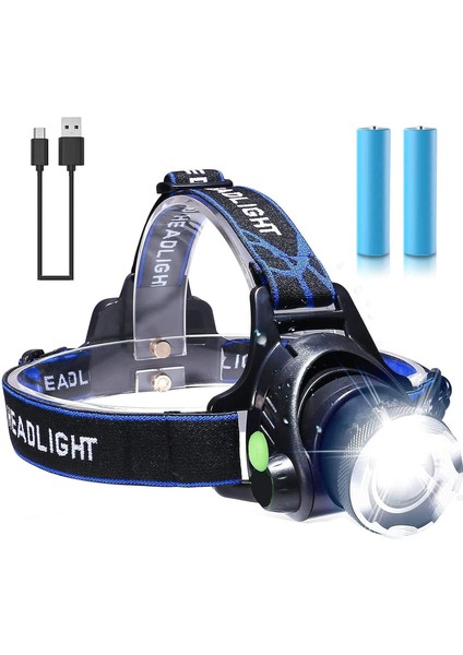 Far, USB Şarj Edilebilir LED El Feneri, Kamp, Balık Tutma, Koşu, Yürüyüş, Bisiklet Aydınlatması Için Yakınlaştırılabilir ve Su Geçirmez Kafa Feneri, 3 Aydınlatma Modu ile (Yurt Dışından)