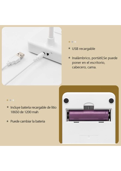 Masa Lambası LED Okuma Işığı Kablosuz USB Şarj Edilebilir 2000 Mah Pil, Dokunmatik Kısılabilir 3 Renk Yoğunluğu, Çocuk Masa Lambası Yatak Odası Başucu (Yurt Dışından) fırsatları