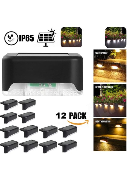 Su Geçirmez Güneş Enerjili Çit Işığı, Solar Güverte Işığı, Merdiven Işığı, Veranda Merdiven Çitleri Için IP65 LED Solar Bahçe Işıkları (Sıcak Işık-Siyah, 12 Pcs) (Yurt Dışından) indirimleri