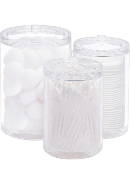 3 Tencere ve Kapaklı Üçlü Banyo Düzenleyici - Şeffaf Akrilik Plastik Pamuklu Ped Düzenleyici - Pamuklu Çubuk, Kozmetik, Makyaj, Makyaj Temizleme Pamuğu ve Ped Kutusu (Yurt Dışından)