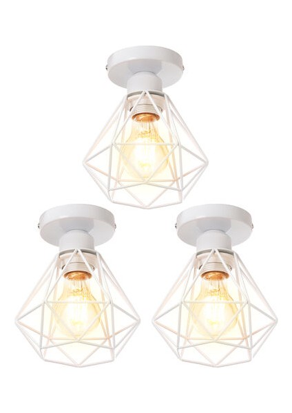 Sıhırlı 3 Adet Elmas Kafes Tavan Işık E27 16 cm Beyaz Retro Endüstriyel Avize Sarkıt Koridor Merdiven Yatak Odası Için (Yurt Dışından)