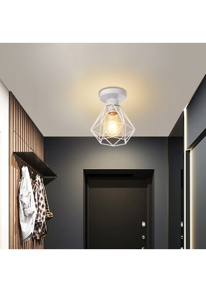 Sıhırlı 3 Adet Elmas Kafes Tavan Işık E27 16 cm Beyaz Retro Endüstriyel Avize Sarkıt Koridor Merdiven Yatak Odası Için (Yurt Dışından) modelleri