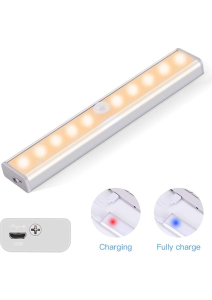 Dolap Işığı 2'li Set, Hareket Sensörlü Dolap Işığı 10 LED Yapışkanlı Manyetik Şerit Dolap, Yatak Odası, Merdiven, Mutfak Için Kablosuz USB Şarj Edilebilir Sıcak Beyaz (Yurt Dışından) indirimleri