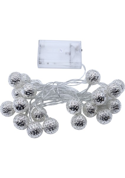Fas LED Peri Işıkları - 5 Metre | Elektrik Fişi ile Pille Çalıştırılmaz | 50 LED Sıcak Beyaz | Küreler Oryantal | Deko Gümüş (Yurt Dışından)