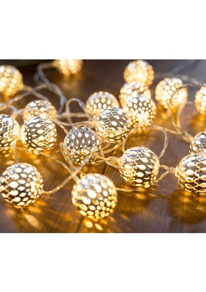 Fas LED Peri Işıkları - 5 Metre | Elektrik Fişi ile Pille Çalıştırılmaz | 50 LED Sıcak Beyaz | Küreler Oryantal | Deko Gümüş (Yurt Dışından) fiyatları