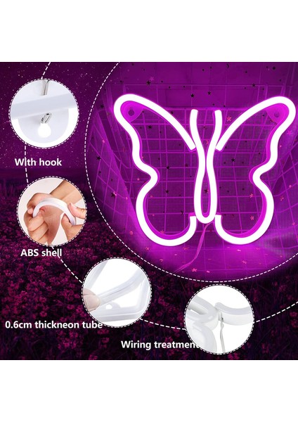 Kelebek Neon Işık Burcu - Duvar Dekoru Için Pembe LED Neon Burcu, Yatak Odası, Çocuk Odası, Oturma Odası, Bar, Parti, Noel, Düğün Için USB Veya Pille Çalışan (Yurt Dışından) fırsatları