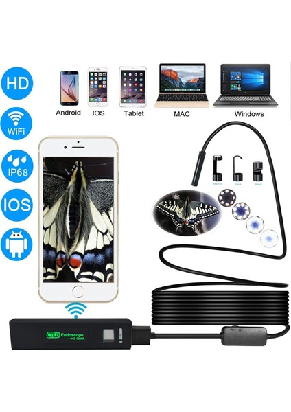 Endüstriyel Endoskop Wifi 5.0 Megapiksel Hd IP68 Su Geçirmez Borescope 8 Ayarlanabilir LED Muayene Kamerası Android Için 600MAH Pil, Ios 4.2 (Ios8.0 Üstü), Windows, Mac, 1m (Yurt Dışından) modelleri