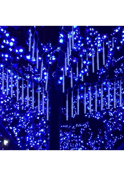 Meteor Yağmuru Işık Dize Işıklar, LED Meteor Yağmuru Su Geçirmez Dış Mekan Duşu Yağmur Işıkları 30CM 8 Tüp 192 Led, Düğün Partisi Için Noel Akşamı Ev Ağacı Köknar Bahçesi, Mavi (Yurt Dışından)