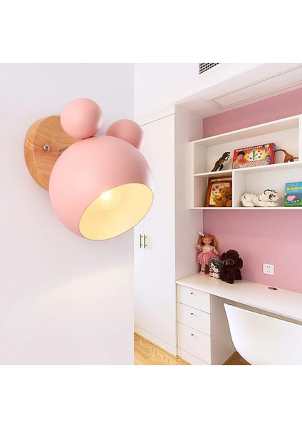 Iç Mekan Duvar Lambaları Iskandinav Yatak Odası Başucu Lambası Yaratıcı Kişilik Çocuk Basit Macaron Ahşap Okuma Işığı Koridor Dekorasyonu Duvar Aplik - Pembe Duvar Lambaları (Yurt Dışından)
