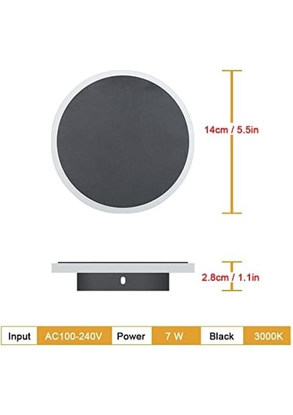 Yuvarlak Iç Mekan Duvar Lambası Endüstriyel Duvar Aplik LED 7W 3000K Sıcak Beyaz Duvar Lambası Çatı Katı Koridor Veya Yatak Odası Için Ideal, 85/265V (Siyah) (Yurt Dışından) fırsatları