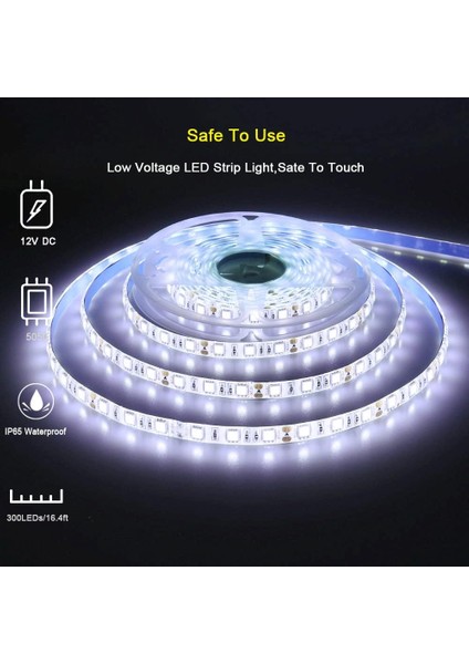 12V LED Şerit Soğuk Beyaz 6500K, 5 Metre Esnek 300 LED 5050 Smd IP65 Su Geçirmez LED Şerit (Yurt Dışından) fiyatları