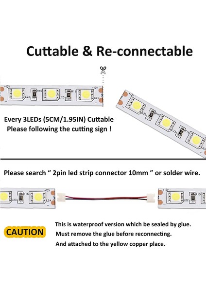 12V LED Şerit Soğuk Beyaz 6500K, 5 Metre Esnek 300 LED 5050 Smd IP65 Su Geçirmez LED Şerit (Yurt Dışından) modelleri