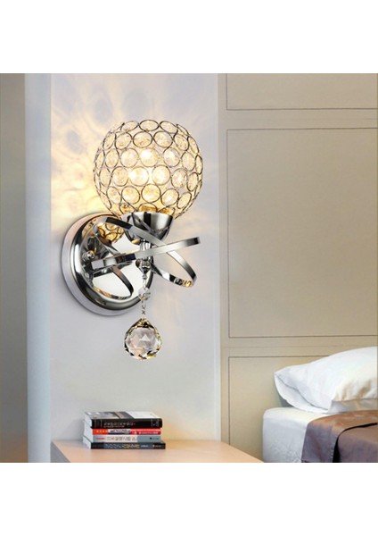 Modern Stil Kristal Kolye Duvar Lambası Yatak Odası Gang Oturma Odası Duvar Aplik E14 Tutucu Soket 2 Adet (Gümüş) (Yurt Dışından)
