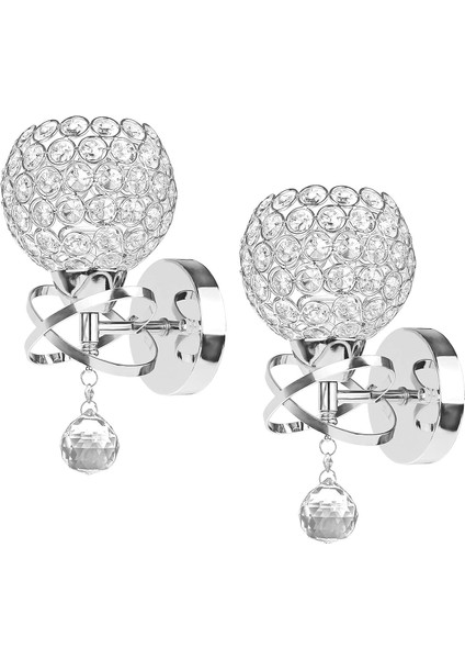 Modern Stil Kristal Kolye Duvar Lambası Yatak Odası Gang Oturma Odası Duvar Aplik E14 Tutucu Soket 2 Adet (Gümüş) (Yurt Dışından) fiyatları