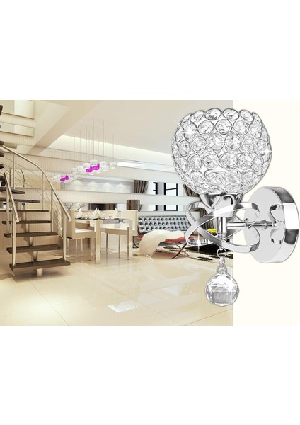 Modern Stil Kristal Kolye Duvar Lambası Yatak Odası Gang Oturma Odası Duvar Aplik E14 Tutucu Soket 2 Adet (Gümüş) (Yurt Dışından) modelleri