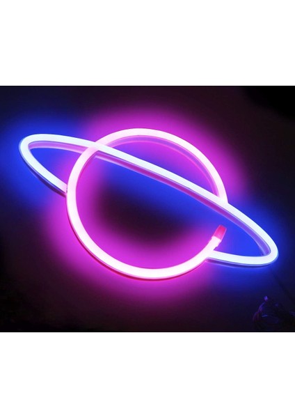 Gezegen Işık Tabelası - LED Planet Neon Pembe/mavi Gezegen Neon Tabela Duvar Işığı, Pil Veya USB ile Çalışan (Yurt Dışından)