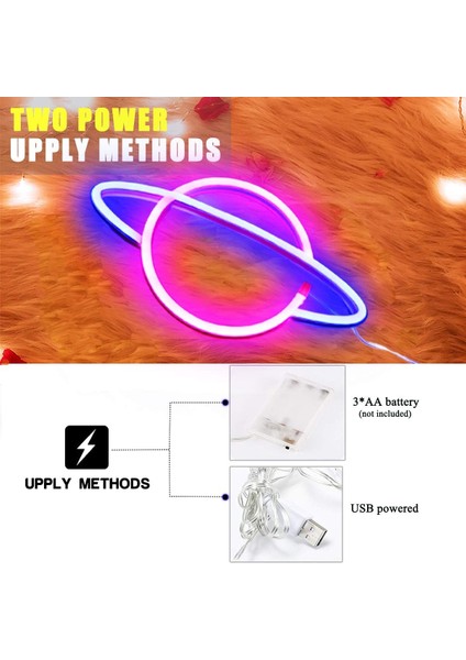 Gezegen Işık Tabelası - LED Planet Neon Pembe/mavi Gezegen Neon Tabela Duvar Işığı, Pil Veya USB ile Çalışan (Yurt Dışından) fırsatları