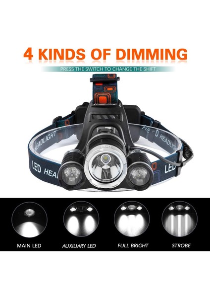 5000LM Xml T6 LED Kafa El Feneri 3 Mod Su Geçirmez 4.200 Mah 2 x Şarj Edilebilir 18650 Piller Şarj Cihazı ve Araç Şarj Cihazı Dahil (Yurt Dışından) fiyatları