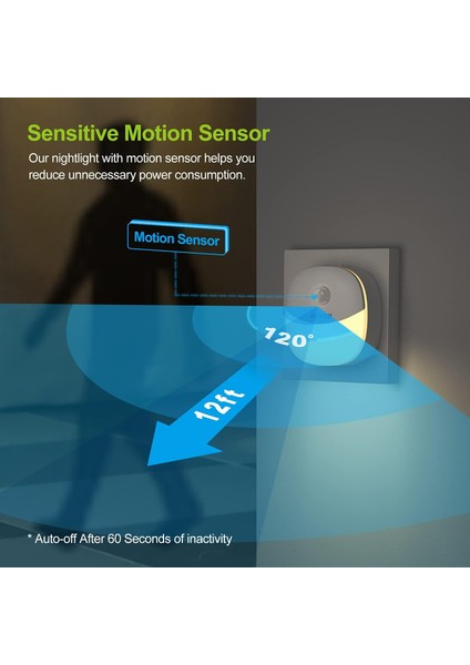 Takılabilir LED Hareket Sensörlü Gece Lambası, Sıcak Beyaz LED Gece Lambası, Akşamdan Şafağa Sensörlü, Hareket Sensörü, Ayarlanabilir Parlaklık (2'li Paket) (Yurt Dışından)