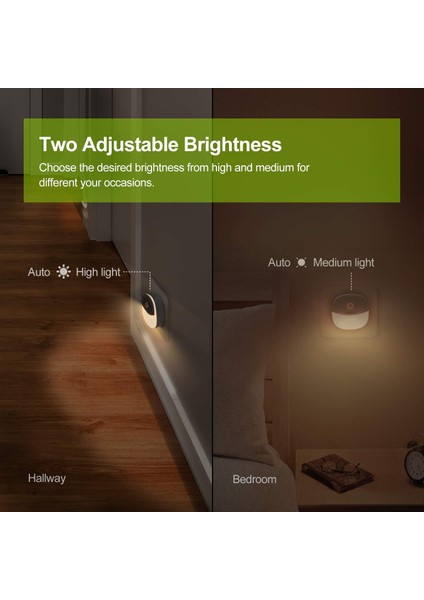 Takılabilir LED Hareket Sensörlü Gece Lambası, Sıcak Beyaz LED Gece Lambası, Akşamdan Şafağa Sensörlü, Hareket Sensörü, Ayarlanabilir Parlaklık (2'li Paket) (Yurt Dışından) modelleri