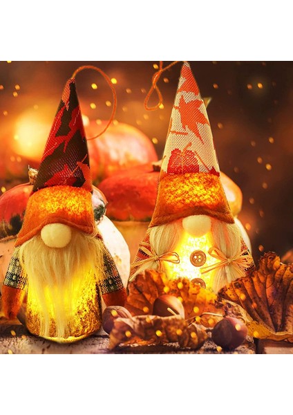 Fonduo 2'li Paket Sonbahar Dekoratif Gnome, Dekoratif Gnome Veren Işıklar ile (Yurt Dışından)