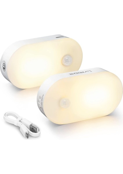 Hareket Dedektörlü Kısılabilir Gece Lambası, Lyrıdz Sıcak Beyaz LED Gece Lambası, Şarj Edilebilir USB (2 Parça) (Yurt Dışından)