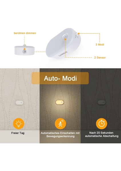 Hareket Dedektörlü Kısılabilir Gece Lambası, Lyrıdz Sıcak Beyaz LED Gece Lambası, Şarj Edilebilir USB (2 Parça) (Yurt Dışından) modelleri
