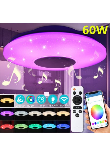 Bluetooth Hoparlörlü Uzaktan Kumandalı ve App Kontrollü Tavan Lambası Ce Sertifikası 24W Renk Değiştiren Kısılabilir 3000-6500 Kelvin-Soğuk Beyaz (Yurt Dışından)