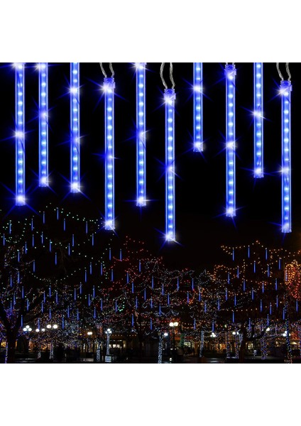 Dış Mekan Dize Işıklar, LED Meteor Yağmuru Işığı, Kar Yağışı Işıkları, Düğün Bahçe Balkon Ağacı Dekorasyonu Için Su Geçirmez Noel Işıkları, 30CM 10 Tüpler, Mavi (Yurt Dışından)