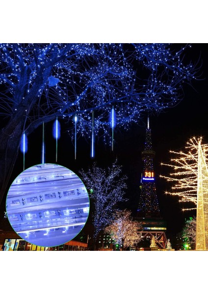 Dış Mekan Dize Işıklar, LED Meteor Yağmuru Işığı, Kar Yağışı Işıkları, Düğün Bahçe Balkon Ağacı Dekorasyonu Için Su Geçirmez Noel Işıkları, 30CM 10 Tüpler, Mavi (Yurt Dışından) fırsatları