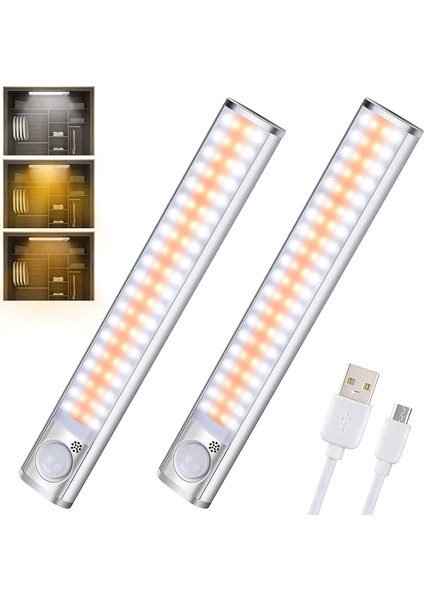 LED Dolap Işığı 80 Led, Hareket Sensörlü Işığı, 3 Aydınlatma Rengi/ 2 Sensör Modu/ayarlanabilir Parlaklık/ Dolap, Mutfak Için USB Şarj Edilebilir Dolap Işığı (Yurt Dışından)