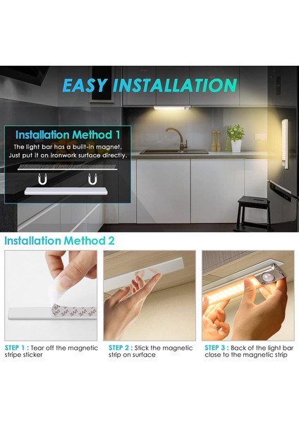 LED Dolap Işığı 80 Led, Hareket Sensörlü Işığı, 3 Aydınlatma Rengi/ 2 Sensör Modu/ayarlanabilir Parlaklık/ Dolap, Mutfak Için USB Şarj Edilebilir Dolap Işığı (Yurt Dışından) fiyatları