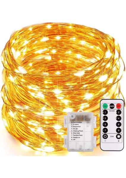 Pille Çalışan Peri Işığı, Ecowho 10,5m 100 LED Sıcak Beyaz Pille Çalışan Uzaktan Kumandalı ve Zamanlayıcılı Peri Işığı, IP65 Su Geçirmez Peri Işığı (Yurt Dışından)