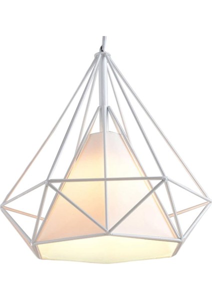Tavan Lambaları Sarkıt Için Abajur Demir Kafes Avize Endüstriyel Stil Aydınlatma Soketli Elmas Şekli (Ampulsüz) (25CM, Beyaz Destek + Beyaz Abajur) (Yurt Dışından) fiyatları