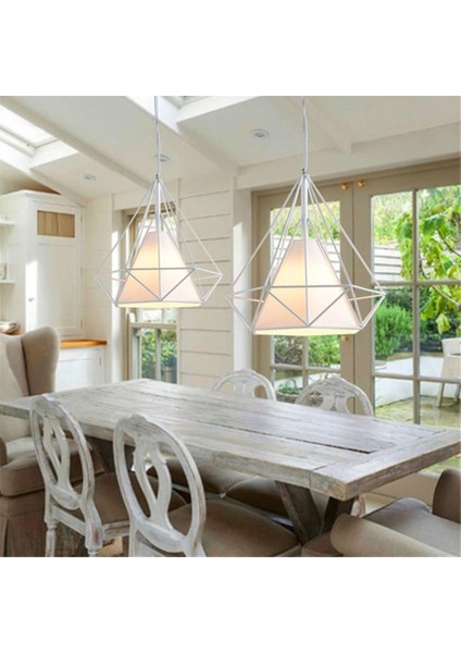 Tavan Lambaları Sarkıt Için Abajur Demir Kafes Avize Endüstriyel Stil Aydınlatma Soketli Elmas Şekli (Ampulsüz) (25CM, Beyaz Destek + Beyaz Abajur) (Yurt Dışından) modelleri