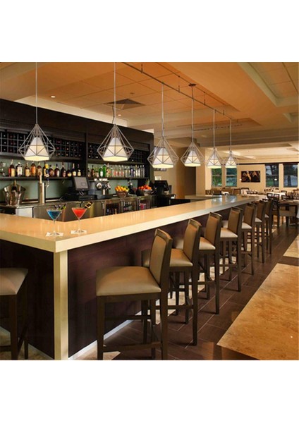 Tavan Lambaları Sarkıt Için Abajur Demir Kafes Avize Endüstriyel Stil Aydınlatma Soketli Elmas Şekli (Ampulsüz) (25CM, Beyaz Destek + Beyaz Abajur) (Yurt Dışından) indirimleri